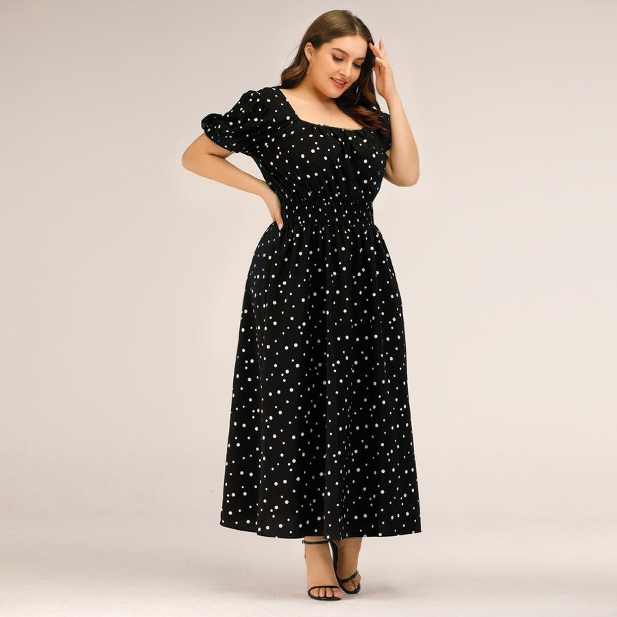 Casual Fashion Black Plus Size Polka Dot Tall Dress