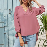 Casual Midi Knot Sleeve Pink Loose Blouse