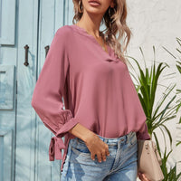 Casual Midi Knot Sleeve Pink Loose Blouse
