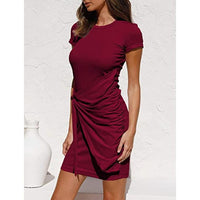 Casual Short Sleeve Front Tie Ruched Mini Dress