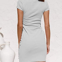 Casual Short Sleeve Front Tie Ruched Mini Dress