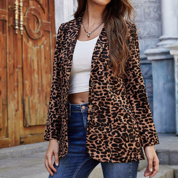 Casual Stylish Street Lapel Collar Leopard Blazer