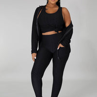 Casual Zipper Up Tank Top and Pants Matching Set with Hoodie