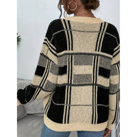 Checkerboard Round Neck Knit Casual Sweater