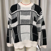 Checkerboard Round Neck Knit Casual Sweater