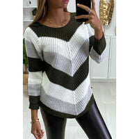 Chevron Round Neck Long Sleeve Knitted Top