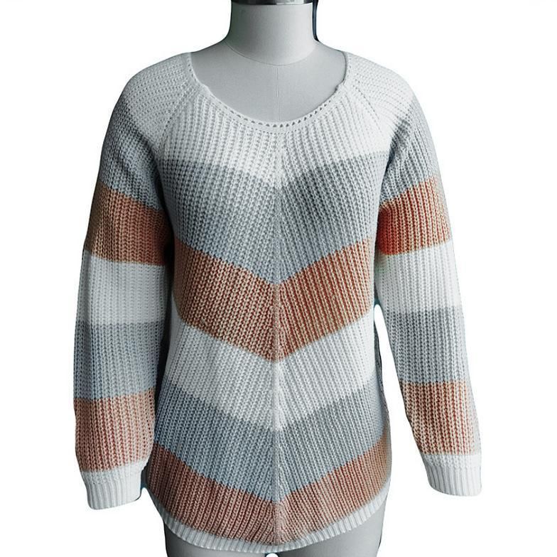 Chevron Round Neck Long Sleeve Knitted Top