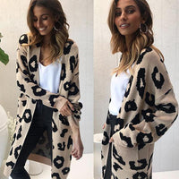 Chic Leopard Pattern Long Front Pockets Various Color Knitted Cardigan