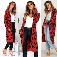 Chic Leopard Pattern Long Front Pockets Various Color Knitted Cardigan