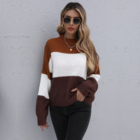 Color Block O-Neck Fashion Knit Sweater