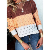 Color Block V-Neck Hollow-Out Sweater