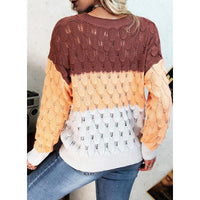 Color Block V-Neck Hollow-Out Sweater