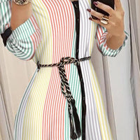 Color Striped Belted Midi Dress