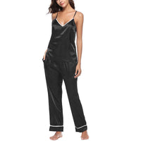 Comfortable Leisure Silk Solid Black Camisole and Pants Set