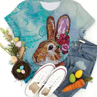 Cute Rabbit Design Casual Short Sleeve T-Shirt