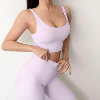 Daily Solid Color Ribbed Gym Training Yoga Running Sports Set