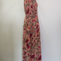 Deep-V Floral Print Ruffled Hem Tiered Dress