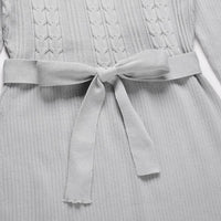 Elegant Puff Sleeve Front Tie Midi Sweater Dress
