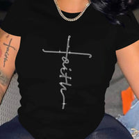 Faith Cross Print Casual T-Shirt