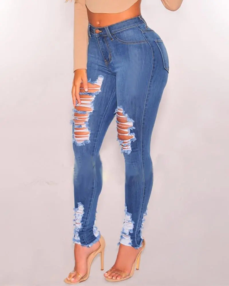 Fashion Ripped High Waist Slim Jeans