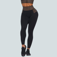 Fashion Solid Black Hollow-Out Yoga Pants