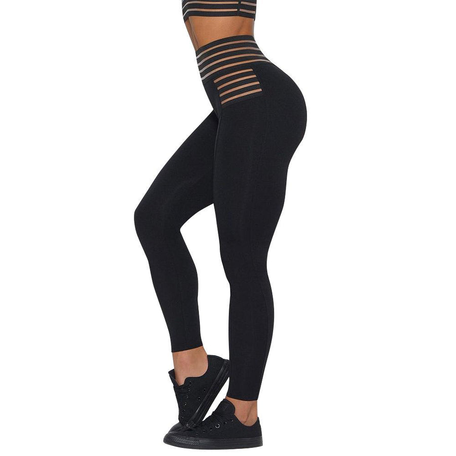 Fashion Solid Black Hollow-Out Yoga Pants