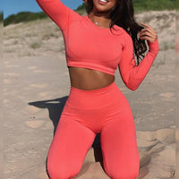 Fashion Solid Color Long Sleeve Workout Set
