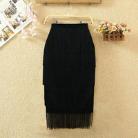 Fashionable High-Waisted Solid Color Tassel Tiered Skirt