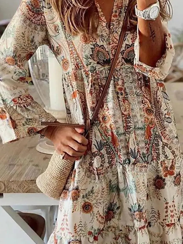 Floral pattern puff sleeve fashion mini dress