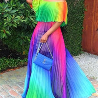 Gradient Off The Shoulder Rainbow Maxi Dress