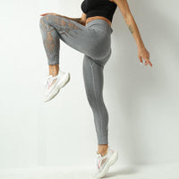 Grey Hollow-Out Sports Training Yoga Pants