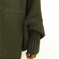 Heap Collar Solid Bat Sleeve Fashion Knitted Cardigan