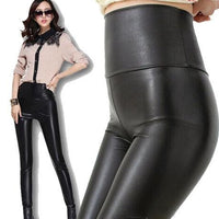 High Waist Elastic Leather Pants