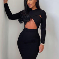 Hollow Out Long Sleeves Bodycon Maxi Dress