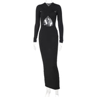 Hollow Out Long Sleeves Bodycon Maxi Dress