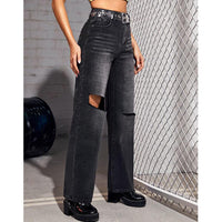 Hollow Out Pocket High Waist Denim Jeans