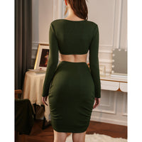 Hollow Out Round Neck Long Sleeves Mini Dress
