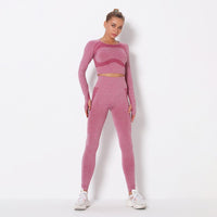 Hollow-Out Solid Color High-Waist Seamless Sports Sets