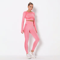 Hollow-Out Solid Color High-Waist Seamless Sports Sets