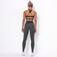 Hollow-Out Solid Color High-Waist Sports Sets