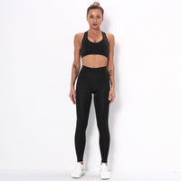 Hollow-Out Solid Color High-Waist Sports Sets
