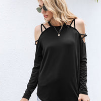 Hollow Out Solid Color Long Sleeves Blouse