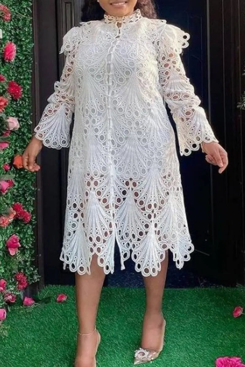 Hollow sexy elegant wavy side dress