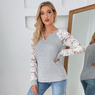 Lace Hollow Out Long Sleeves Blouses