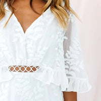 Lace panel V-neck five-point sleeve mini dress