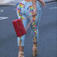 Ladies Colored Rope Decorated Jeans
