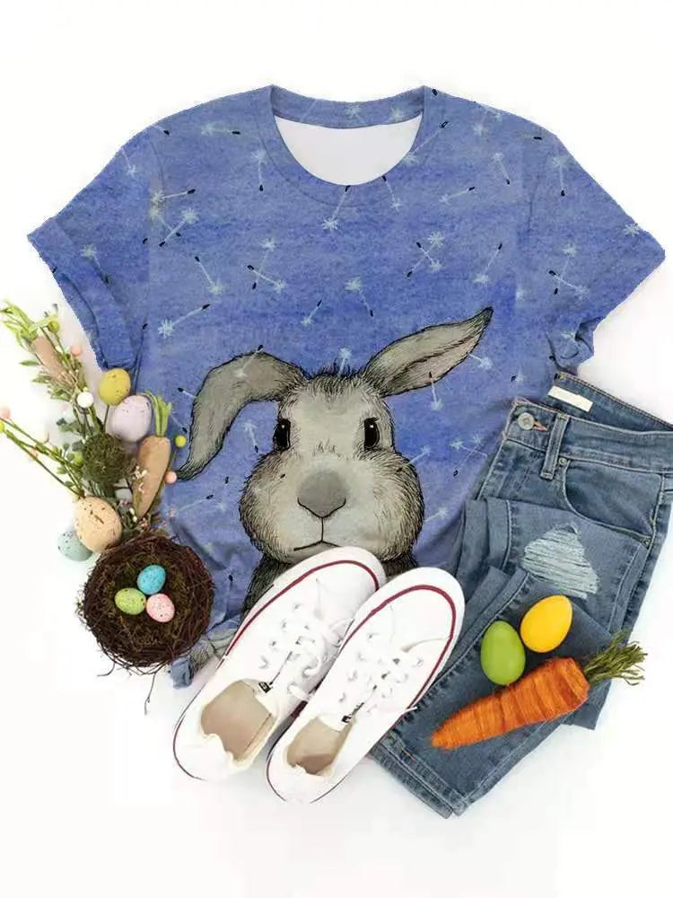 Ladies Cute Rabbit Design Casual T-Shirt