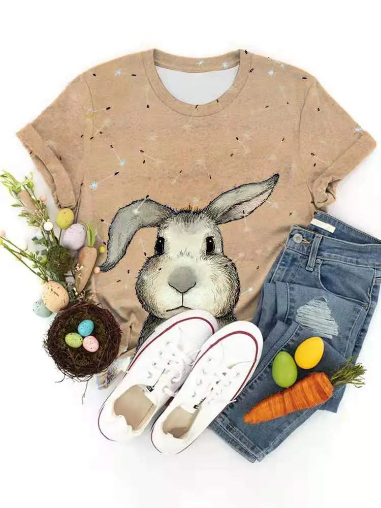 Ladies Cute Rabbit Design Casual T-Shirt