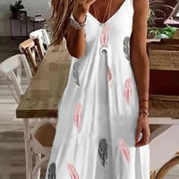 Ladies Feather Print Casual Slip Dress
