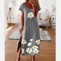 Ladies Hem Split Daisy Print Dress